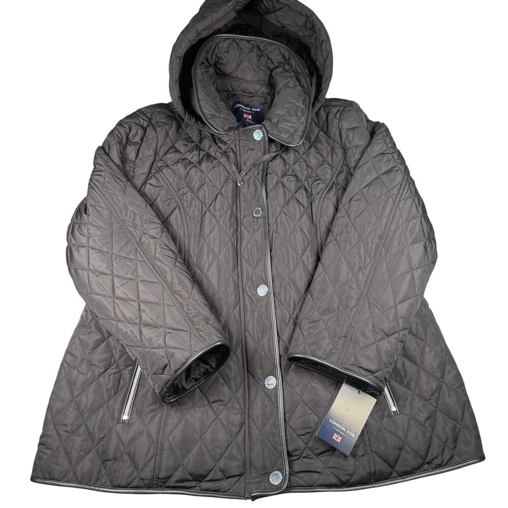 London Fog Jacket Women's XXL Quilted Black Full Zip Pockets New Damaged